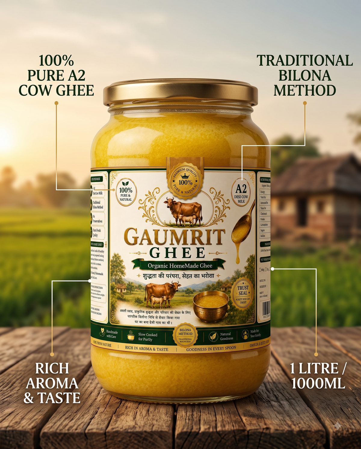 GAUMRIT A2 Desi Cow Ghee – 1 Litre