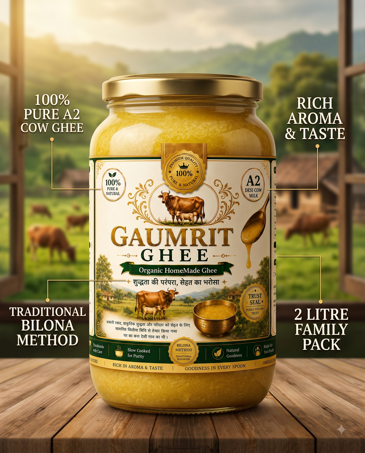 GAUMRIT A2 Desi Cow Ghee – 2 Litre