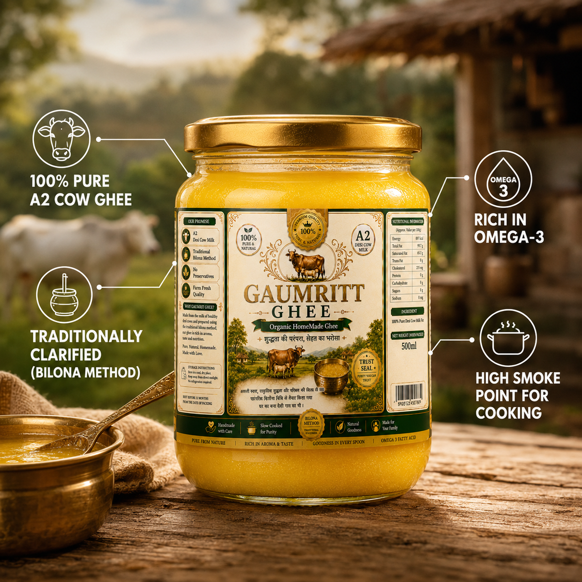 GAUMRIT A2 Desi Cow Ghee – 500 ML