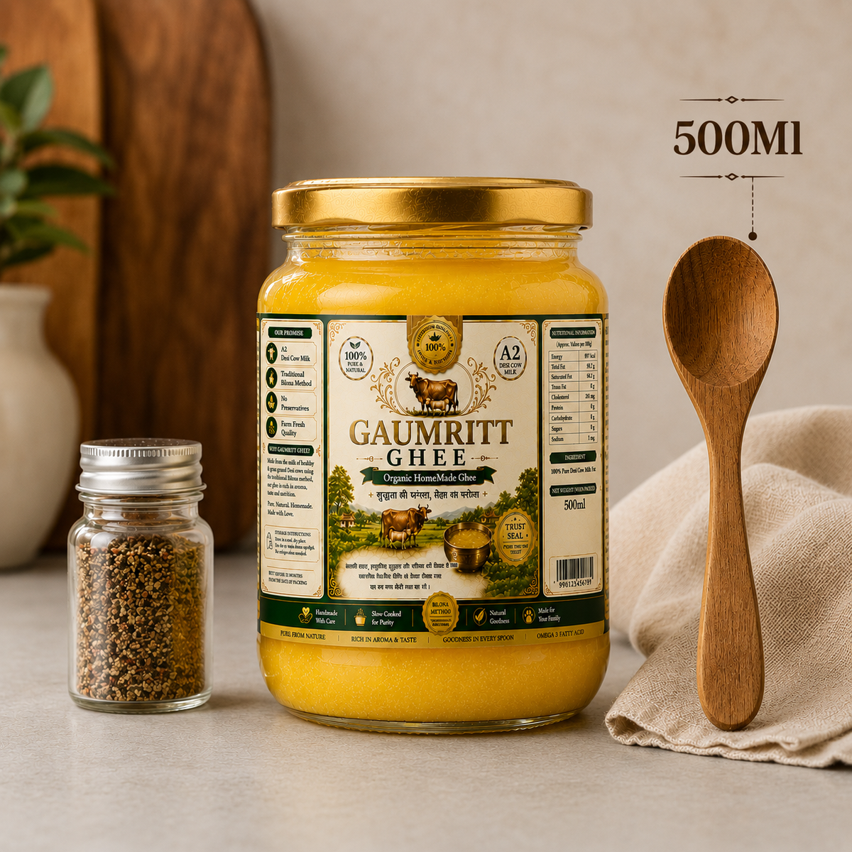 GAUMRIT A2 Desi Cow Ghee – 500 ML