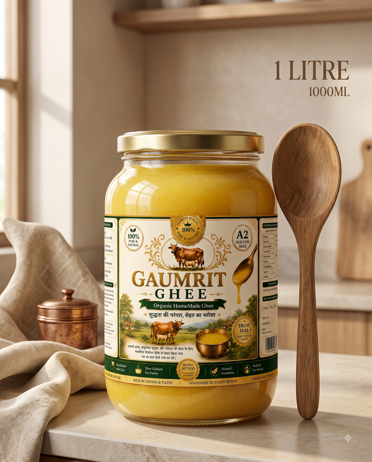 GAUMRIT A2 Desi Cow Ghee – 1 Litre