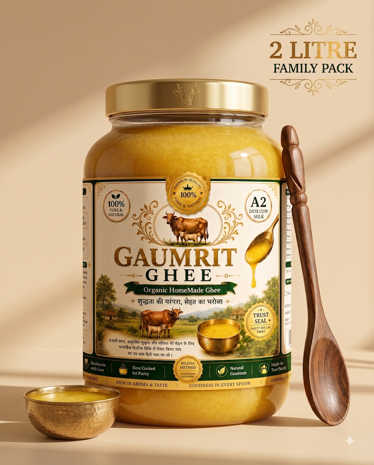 GAUMRIT A2 Desi Cow Ghee – 2 Litre