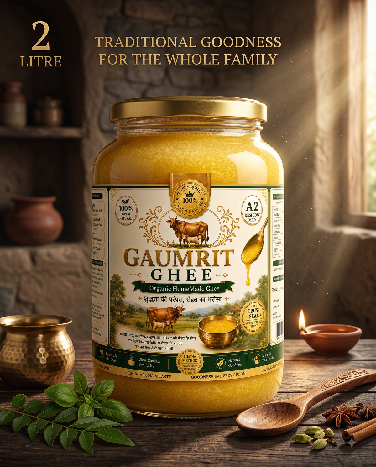 GAUMRIT A2 Desi Cow Ghee – 2 Litre