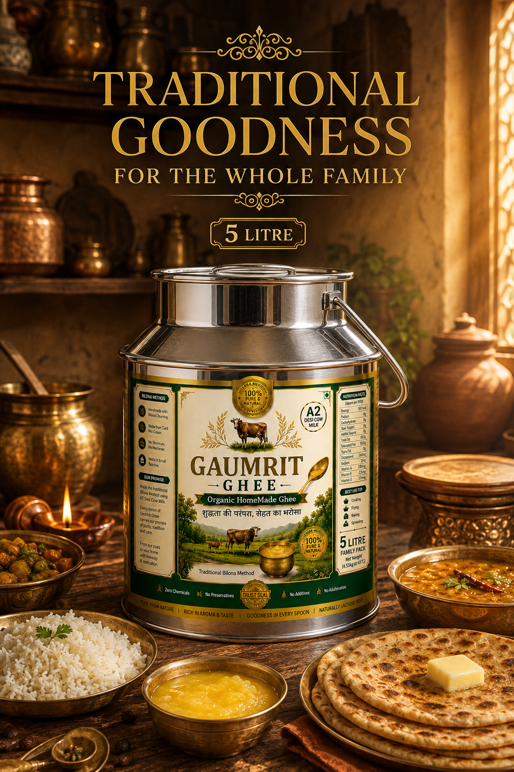 GAUMRIT A2 Desi Cow Ghee – 5 Litre